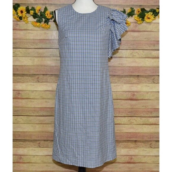 Banana Republic Ruffled Shoulder Sheath Dress Plaid Size 6 Career Academia - Picture 2 of 14